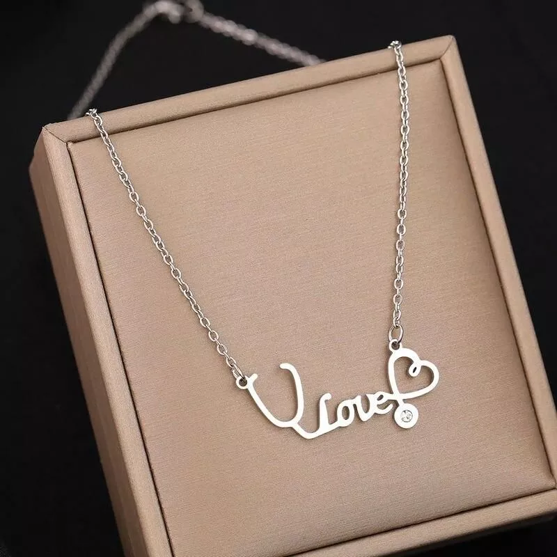 Stainless Steel Necklaces New Design Stethoscope Love Crystal Zircon Pendant High-end Sense Chain Necklace For Women Jewelry Stainless Steel Necklaces New Design Stethoscope Love Crystal Zircon Pendant High-end Sense Chain Necklace For Women Jewelry